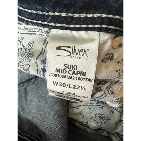 Silver Suki Mid Capri Women's Crop Jeans Fluid Denim Thick Stitch Tag Size 30 - Picture 3 of 4